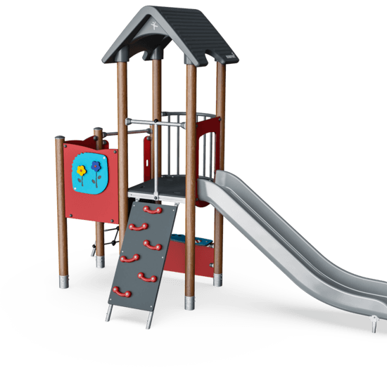 Multi Deck Play Tower, Wood Posts, Plastic Slide