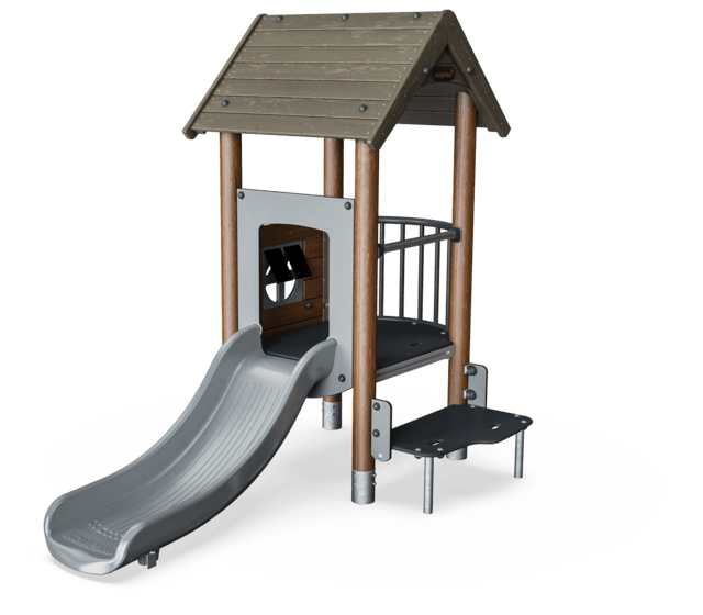 Play Tower with Balcony, Wood Posts, Plastic Slide