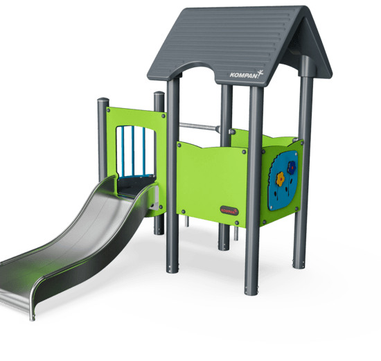 Double Playhouse with Balcony, Steel Posts, ST.Steel Slide