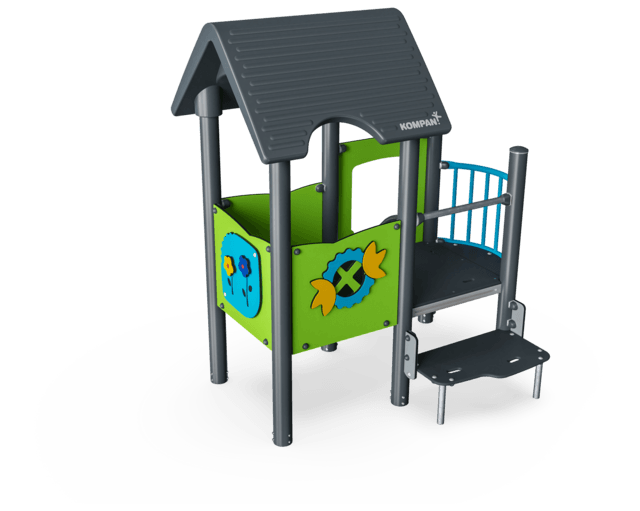 Double Playhouse with Balcony, Steel Posts, ST.Steel Slide-2