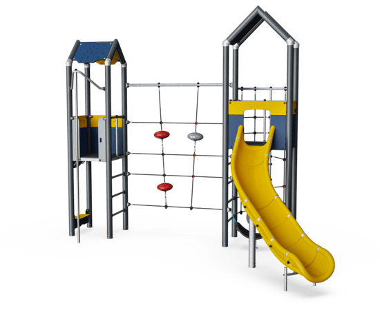 Double Tower with Climbing Net, Physical, Plastic Slide