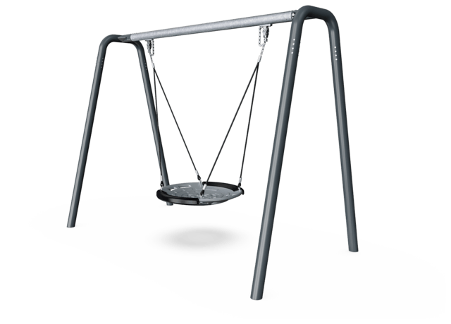 Portal Swing Height 2,5m with birds nest shell seat. Anthracite legs and connector. Galvanised Crossbeam 2